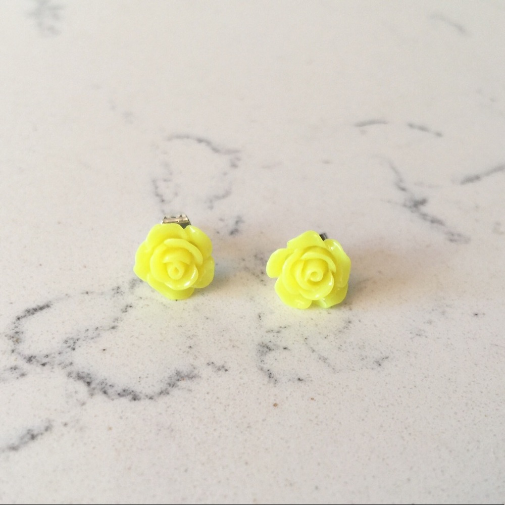 2/$10 Rose Stud Earrings in Neon Yellow - Picture 1 of 2